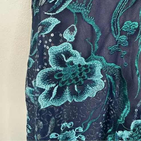 NEW Marchesa Notte Gown Womens 10 Sequin Embroidered Tulle Formal Maxi Dress Blue