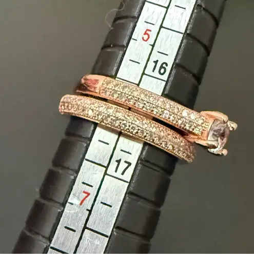 925 Rose Gold CZ Cubic Zirconia Stackable Promise Bridal Ring Band Size 6 4g. Pink