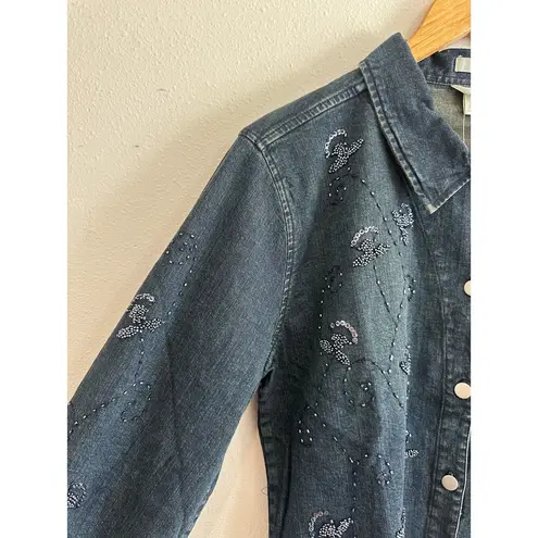 Christopher & Banks Y2K NWT Sparkle Beaded Denim Jacket size Large