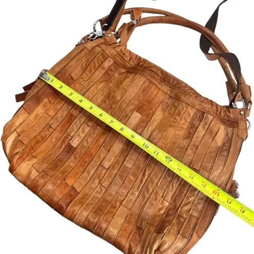 AmeriLeather Tutu Studded Leather Patchwork Shoulder Hobo Bag Brown