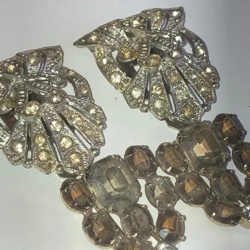 Lot of 2 Shoe Clips Vintage Silver Tone CZ Rhinestones