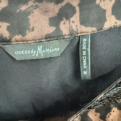 Guess by Marciano Brown Animal Print Sleeveless Sequin Trim Top Blouse - M