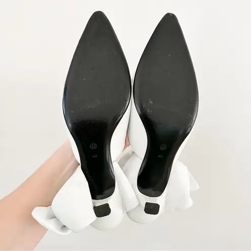 The Row  White Leather Coco Bow Kitten Heel Mules sz 40