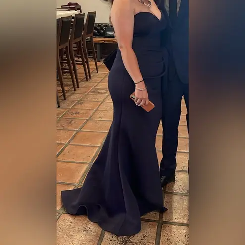 Jovani 07581 Gown with Side Slit and Bow (NAVY)