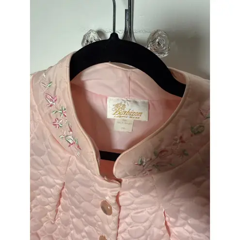 Vintage 40s/50s Barbizon Pastel Pink Quilted Flower Embroidered Bed Jacket Small