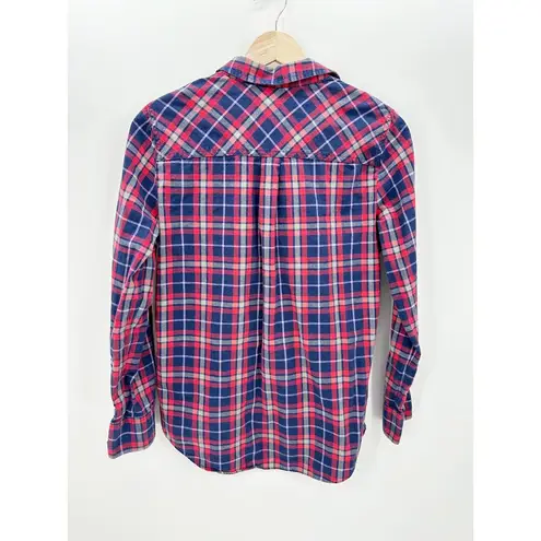 J. Crew Factory Red Blue Plaid Button Down Shirt Boyfit Cotton Women Size Small