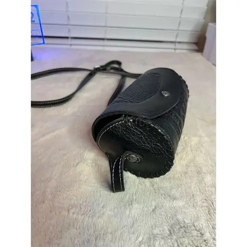 Patricia Nash Black Leather Mini Barrel Crossbody Bag