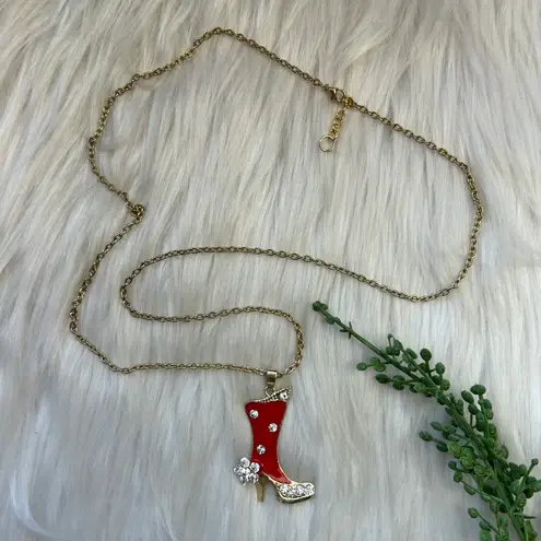 High heel red enamel faceted rhinestones necklace