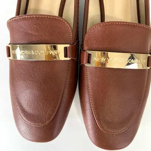 New York & Company Harleigh Square Toe Loafers Classic Minimalist Casual 8.5 Brown