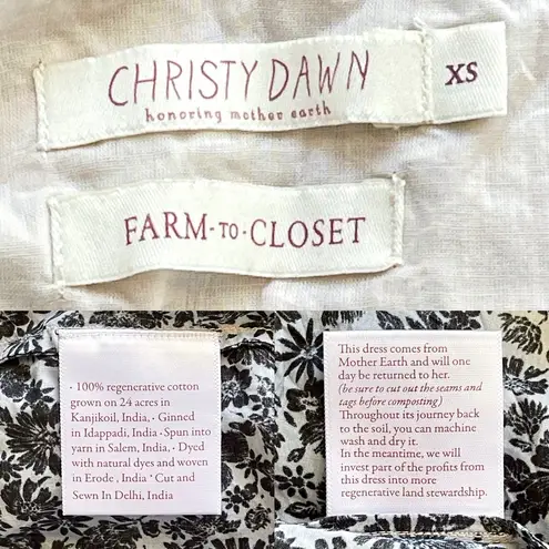 Christy Dawn Adele Dress Regenerative Cotton Daisy Black Floral XS EUC