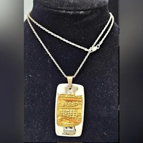 Vintage Royal Copenhagen Anton Michelsen Pendant Chain Necklace Gold Handpainted