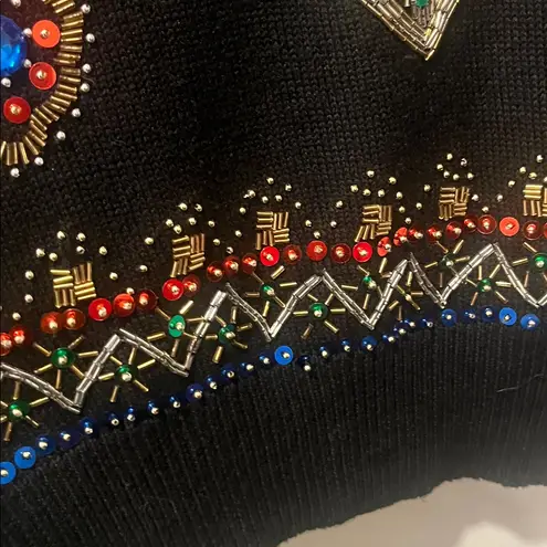 Vintage Victoria Harbour black bejeweled beaded bling tunic sweater size medium