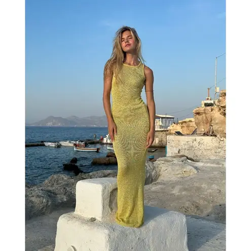 ASTA RESORT Natalia Dress in Chartreuse Sequin Small New Womens Maxi Gown Yellow - Image 11
