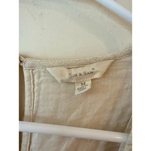 Sim & Sam Ruffle Sleeve V-Neck Wide Leg Jumpsuit Linen Cream Women's Size Medium