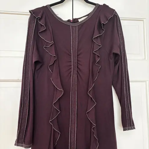 Ulla Johnson Analia Topstitched 100% Organic Wool Midi Dress Size Medium Ruffles