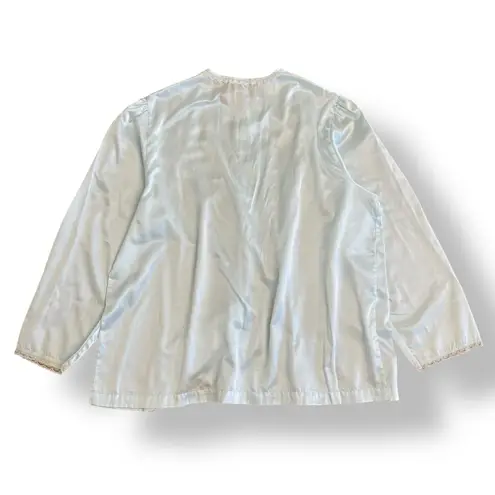 Vintage Barbizon Cuddleskin Pajama Set XL Blue Satin Lace Floral Embroidered