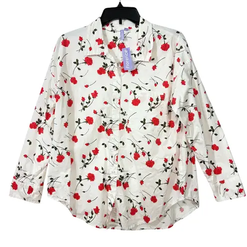 Florence by Mills Couch Date Collection Oversized Rose Print Pajama Shirt XXS White
