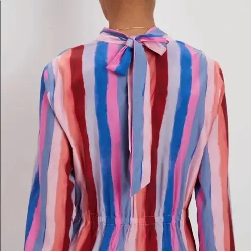 The Kit Multicolor Striped Long Sleeve Bow Back Midi Dress Size Small Silky