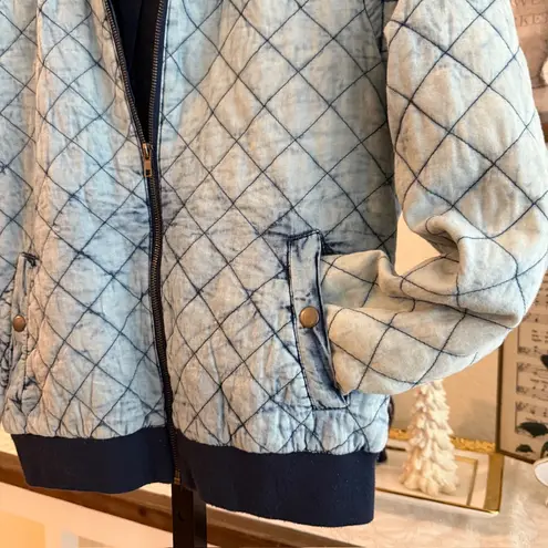 Ashley by 26 International Blue Quilted Denim Bomber Jacket Zip Front Casual Streetwear Layering