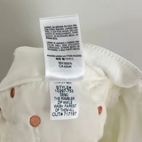 MOTHER The Rambler Zip Ankle in Wash Fairest Of Them All Size US 32 White