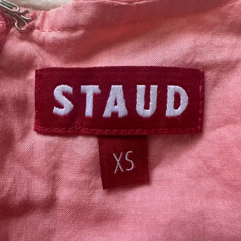 STAUD Dress Tangier Ruched Cutout Maxi Balloon Sleeves Pockets Coral XS