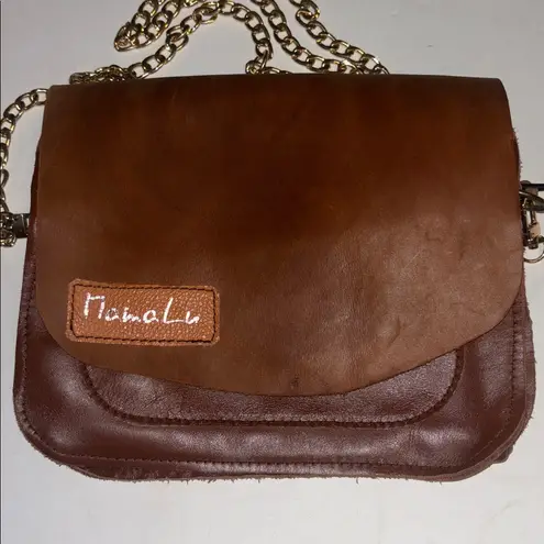 MAMA LU BRAND DARK TAN LEATHER CROSSBODY 2 VELCRO LEATHER FRONT PANELS GORGEOUS Brown