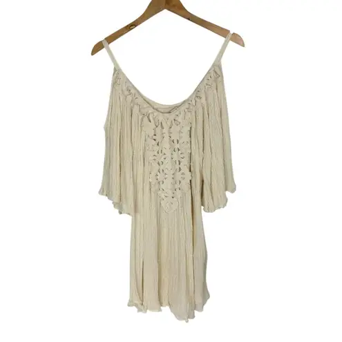 Jen's Pirate Booty Jen’s Pirate Booty Tunic Mini Dress One Size Cream Beige Gauzey Cotton