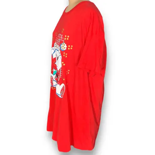 Vintage Nightshirt Red White Christmas Santa Teddy Plaid Bow Festive Custom OOAK Size XXL