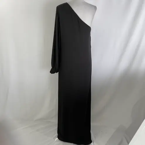 Krisa New One Sleeve Maxi One Shoulder Long Sleeve Side Slit Dress Black Size XS