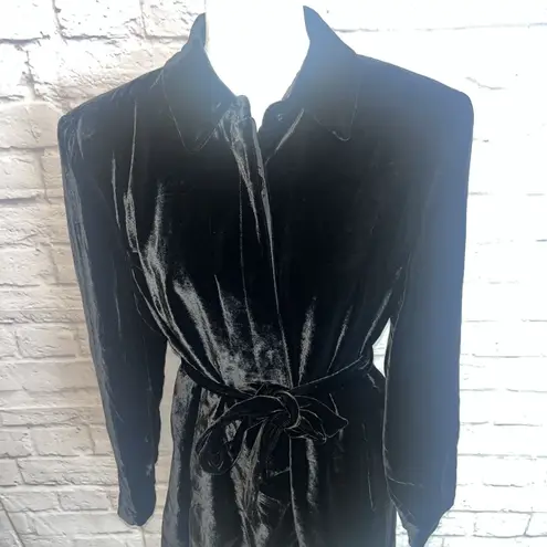 Amanda Smith Women’s Black Velvet Silk Blend Belted Shirt Jacket Dark Academia