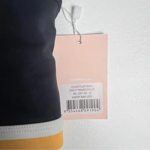 Wilo the Label Athletic Sporty Workout Navy/Marigold High Neck Sports Bra Sz S Yellow