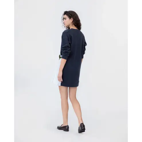 Tanya Taylor Callie French Terry Sweater Pleated Side Skirt Navy Blue Dress