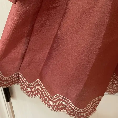 Stine Goya Daki Tiered Long Sleeve Hammered Satin Dress Size Small Embroidered Pink