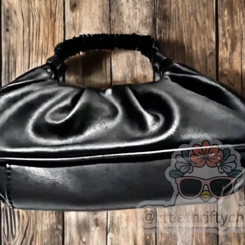 Nine West  Bayfield Black Pleated Hobo Bag Ruched Strap Shoulder Tote Handbag