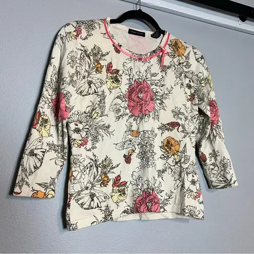 Valerie Stevens Silk Blend Floral Cream Cardigan Sweater Size Small Rhinestones
