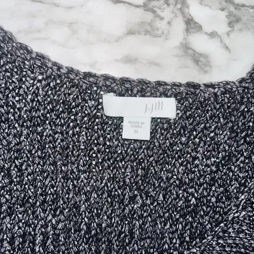 J Jill Long Sleeve Sweater Scoop Neck Metallic Chunky Knit Women Black M Gothic Size M