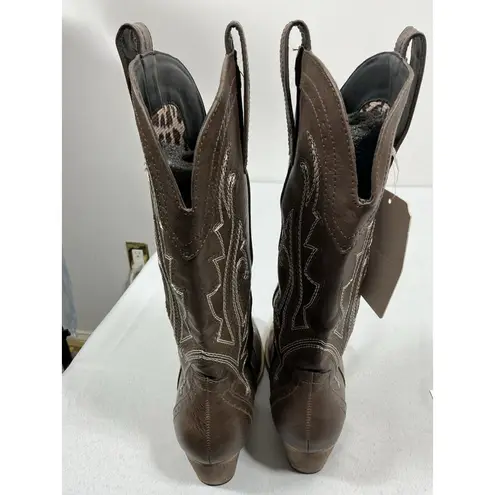 Womans Rollda Collection Pullon Midcalf Western Boots 6 Brown Embroidered Nwd