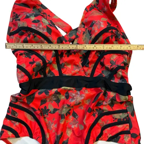 Modcloth  Women's The Gilda One-Piece Swimsuit Red Black Slimming adjustable Sz L