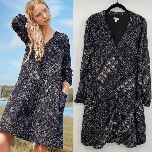 Garnet Hill Mini Dress Long Sleeve Multicolor Knee Length Women's Size 16