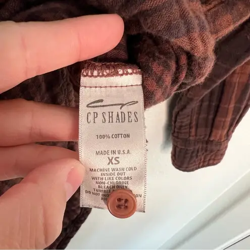 CP Shades Free People x 100% cotton plaid button down tunic brown extra small