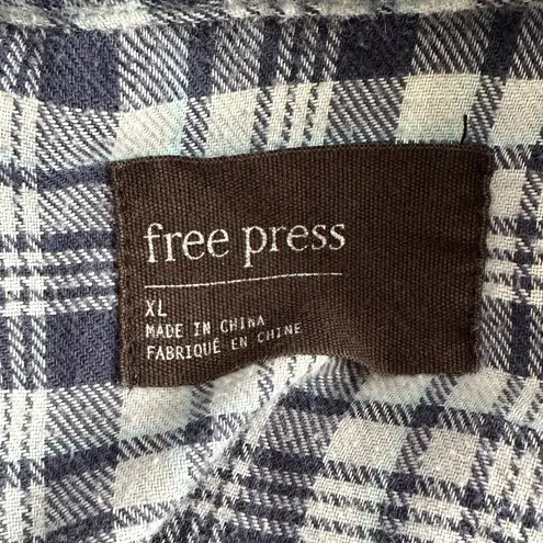 Free Press Mixed Plaid Flannel Top Women's XL Blue Lightweight Long Sleeve Shirt