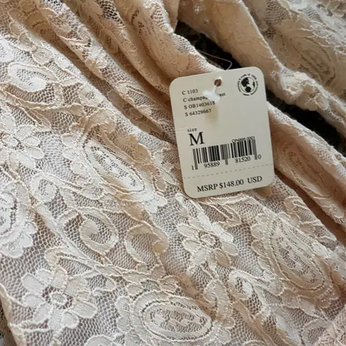 Free People  Mini PEARL LACE Pink Cream Faux Wrap V Neck Dress medium