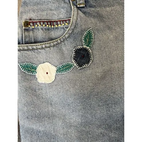 Vintage Embroidered Denim Shorts 90s AJ Brandon Size 13/14‎ Retro Hippie Y2K Blue