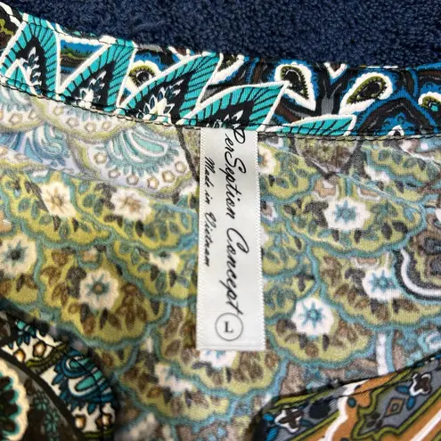 Multicolor Patterned Women's Top Blue Size L