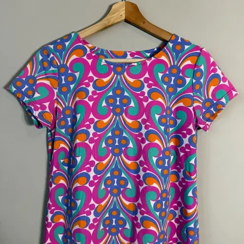 Katherine Way Key West Mod Retro Printed Dress Womens Small Multicolor Mini Twee White