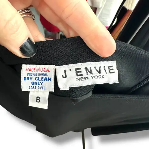 J' ENVIE New York Vintage Black High Waist Pleated Straight Pencil Midi Skirt Size 8