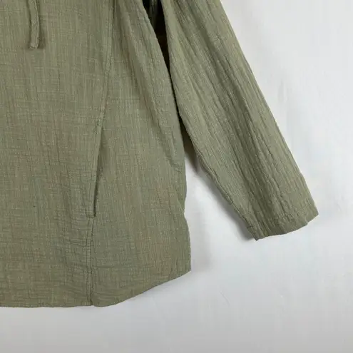 Pure Jill Women's Hooded Gauze Tunic Top Olive Green Button Front Pockets Casual Size L