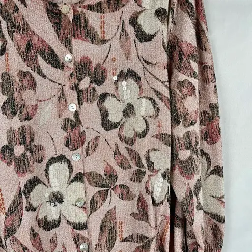 Alfred Dunner Glitter Sequin Floral Cardigan Large Pink