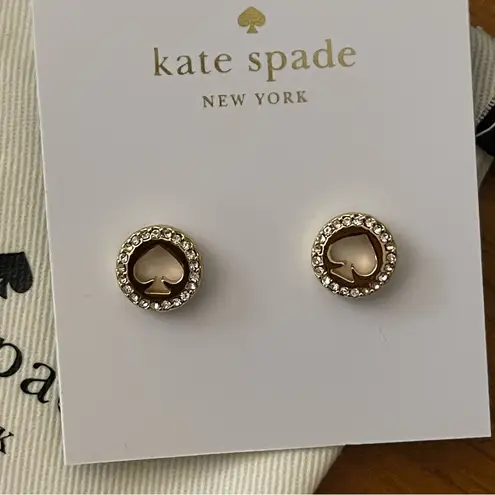 Kate Spade Gold Plated Earrings Cubic Zirconia Retail $49 New With Card Dust Bag