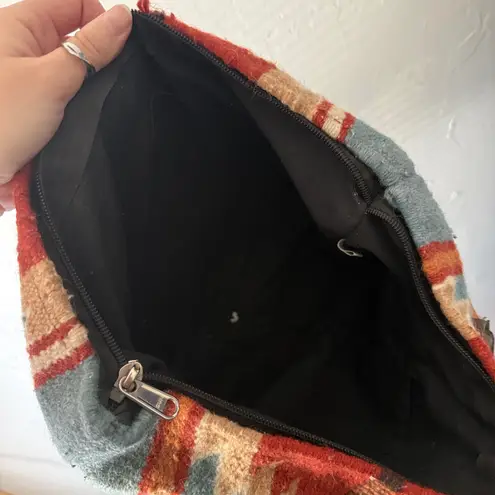 Southwestern Blanket Aztec Western Tribal Wool Leather Tote Bag Shoulder Bag Blue